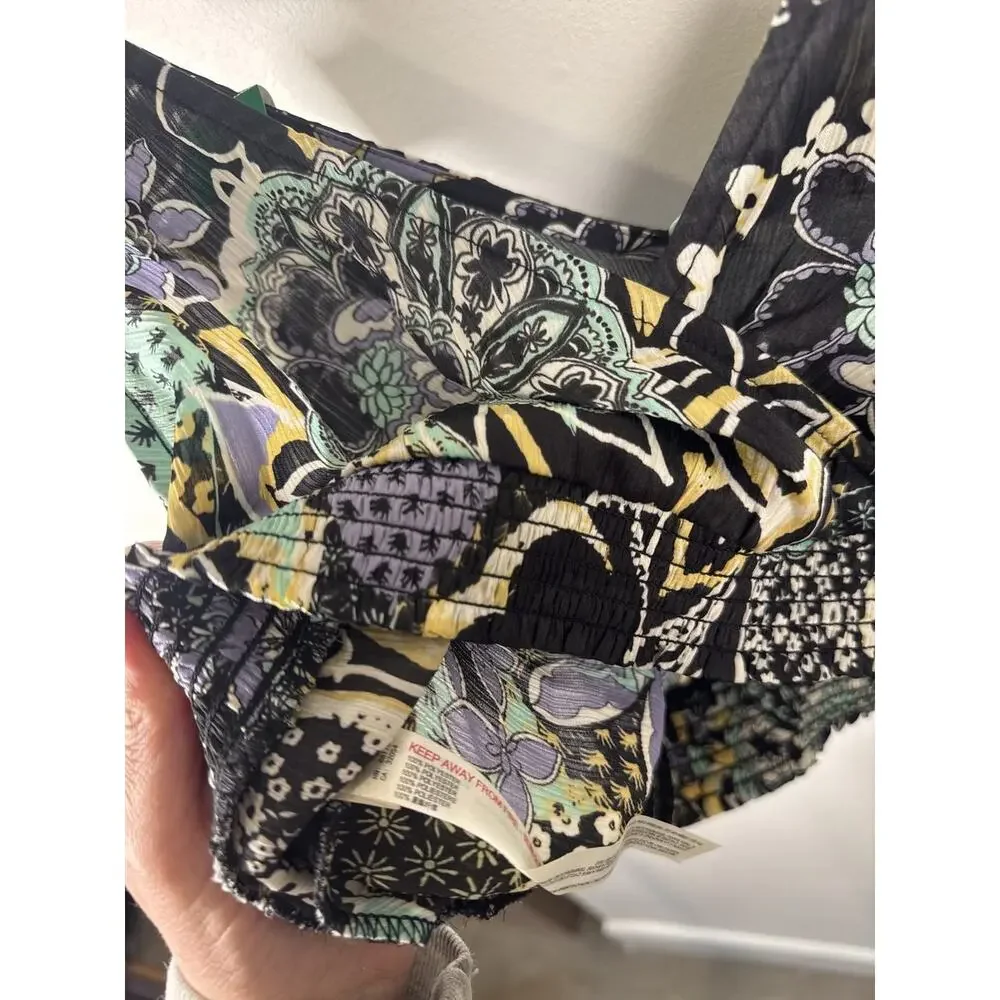 Free People Montauk Floral Tie-Shoulder Crop Tank Top, Small NWT